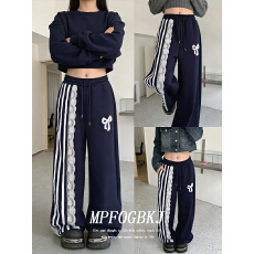 批发#蕾丝条纹直筒阔腿春秋薄款卫裤女裤<b class='q'>运动</b>裤女2025