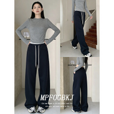 批发直筒裤子女2024春秋薄款松紧腰宽松阔腿裤卫裤