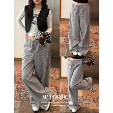 批发美式松弛感复古排扣条纹休闲<b class='q'>裤</b>女夏薄款慵懒阔腿<b class='q'>裤</b><b class='q'>2025</b>