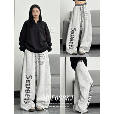 批发现货美式复古格纹拼接<b class='q'>休闲裤</b>女街头字母印花宽松<b class='q'>运动</b>阔腿卫裤