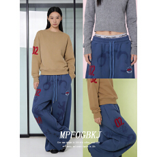 批发纯棉华绵#美式复古印花设计松紧腰阔腿垂感拖地卫裤女宽松长裤