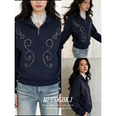 批发重工柳钉<b class='q'>短款</b><b class='q'>卫衣</b>外套女秋冬季加绒加厚宽松拉链开衫上衣