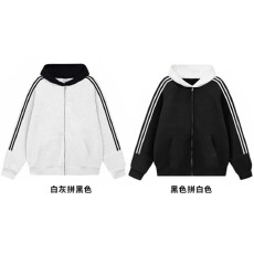 华棉复合牛奶丝+复合银狐绒内包条 拼接连帽开衫卫衣
