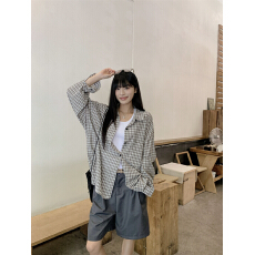 批发实拍实价 复古韩系慵懒感宽松休闲<b class='q'>格子</b>衬衫+灰色休闲<b class='q'>西装</b>中裤
