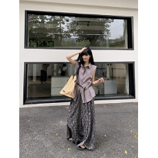 批发实拍实价 高级松弛感气质穿搭无袖<b class='q'>衬衫</b>上衣<b class='q'>印花</b>休闲阔腿裤