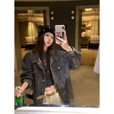 批发实拍实价 美式复古甜酷水洗豹纹牛仔外套<b class='q'>秋</b>季新款宽松百搭上衣