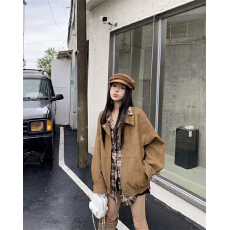 批发实拍实价 复古鹿皮绒夹克女长袖外套+休闲宽松百搭<b class='q'>格子衬衫</b>