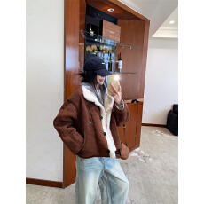 批发<b class='q'>实拍</b>实价 冬季韩系露思同款棕色皮毛一体羊羔毛外套