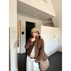 批发实拍实价 涩谷辣妹 韩系复古灯芯绒羊羔绒领夹克外套