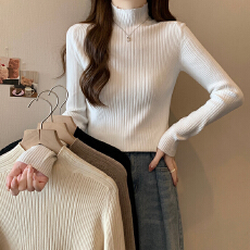 批发实拍包芯纱长袖上衣针织衫女款<b class='q'>打底衫</b>秋冬韩版2025短款半<b class='q'>高领</b>毛衣