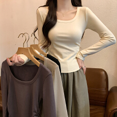 批发实拍1*1螺纹210克长袖t恤女春秋薄款圆领纯色打底衫上衣<b class='q'>大码</b><b class='q'>女装</b>