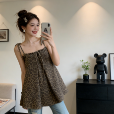 批发豹纹吊带背心夏季辣妹设计感小众宽松辣妹外穿上衣