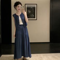 批发法式赫本风无袖<b class='q'>背心</b>上衣<b class='q'>女</b>夏季新款大裙摆半身裙套装