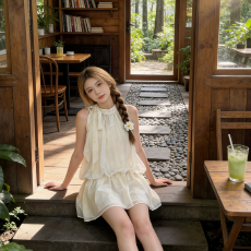 批发新款白色韩系挂脖无袖连衣裙气质短裙显瘦套头裙子女