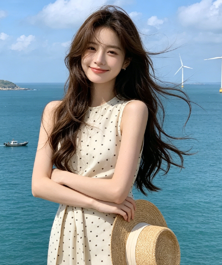 여름 빅 사이즈 품격 도트 무늬 민소매 조끼 여성 드레스 고급 센스 허리 수축 슬림해 보이는 스트랩 롱 스커트