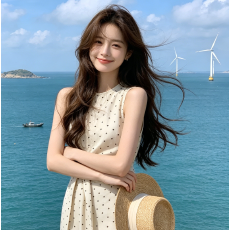 批发夏季大码气质波点无袖背心连衣裙女高级感收腰显瘦绑带长裙