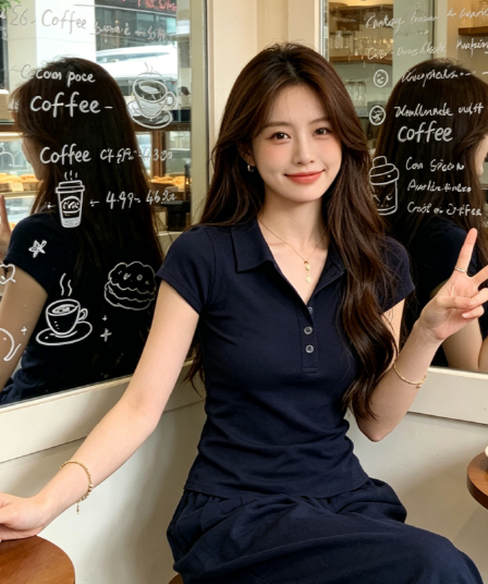 40 1 1 순면 빅 사이즈 마이크로 지방 mm 순수한 욕망 POLO 칼라 반팔 티셔츠 여성 여름 맨위 긍정적 인 어깨