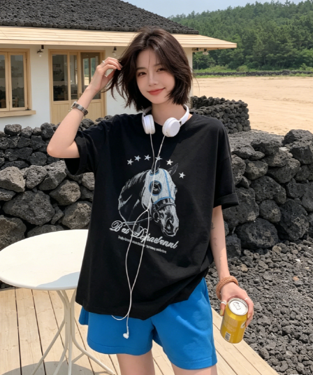 230 크 워싱 마 오래된 순면 반팔 티셔츠 여성 루즈핏 대 에디션