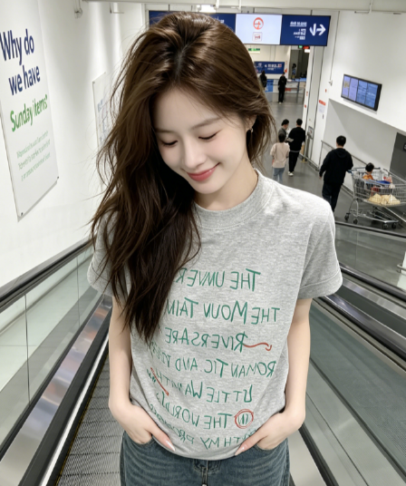 2026 여름 새로운 아메리칸 레트로 낙서 알파벳 프린트 긍정적 인 어깨 반팔 티셔츠 여성 여름 루즈핏 맨위
