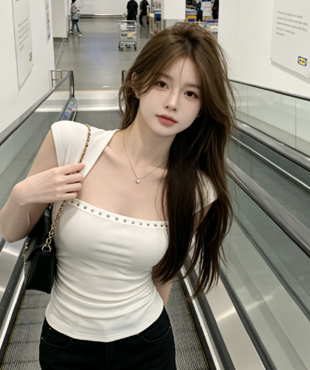 핫걸 바람 광장 칼라 비즈 박기 측면 주름 캐미솔 여름 작은 대중 디자인 센스 다용도 맨위 여성