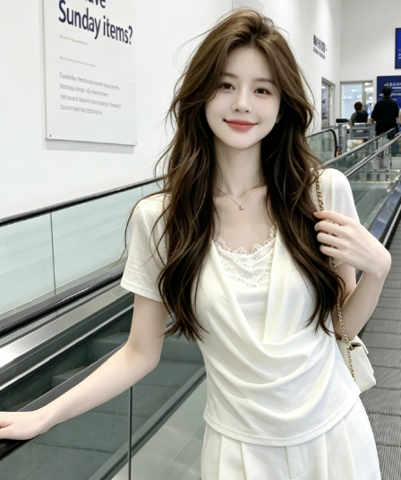 프랑스식 미니멀리즘 u 칼라 페이크 레이어드 화이트 반팔 티셔츠 여성 여름 레이스 조각 슬림해 보이는 맨위