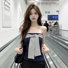 批发夏日绝美辣妹露背条纹绑带<b class='q'>裹</b><b class='q'>胸</b><b class='q'>抹胸</b>背心上衣女设计感