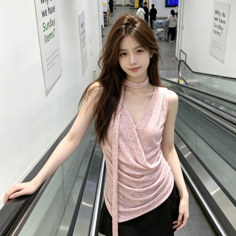 BY29651# 吊带背心女夏外穿美背法式粉色高级感无袖挂脖上衣  服裝批發女裝批發服飾貨源