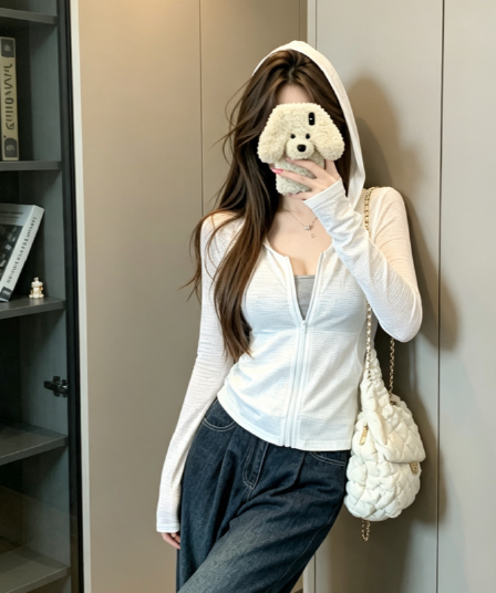 실사 미니멀리즘 티셔츠 후드 여름 화이트 디자인 자외선 차단 새로운 지퍼 긴팔 몸매 가꾸기 카디건 코트 맨위