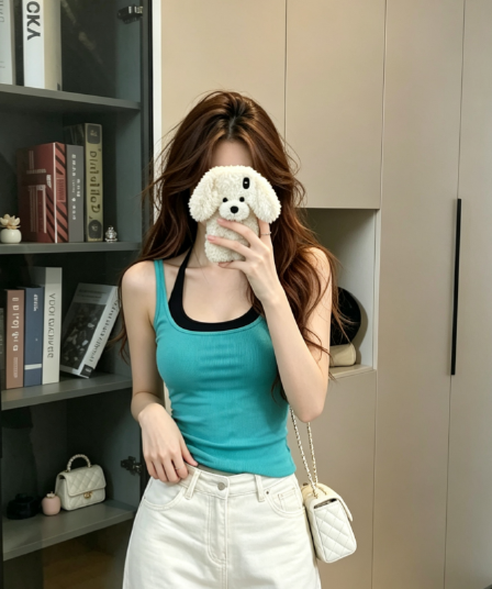 실사 한 부서 페이크 레이어드 행침 목 캐미솔 여름 인사이드 가져 가라. 외출용 몸매 가꾸기 슬림해 보이는 민소매 맨위