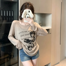 批发实拍慵懒风字母印花长袖防晒t恤女夏设计感小众宽松薄款辣妹上衣