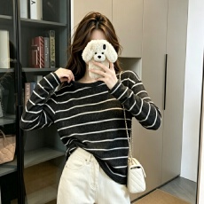 批发实拍条纹长袖T恤女秋冬季新款磨毛加绒<b class='q'>打底衫</b>内搭<b class='q'>宽松</b>慵懒上衣服