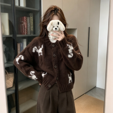 批发实拍慵懒高级感小狗<b class='q'>针织</b>开衫外套秋冬显瘦正肩宽松毛衣上衣