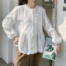 批发报单有货春秋系刺绣花边拼接<b class='q'>衬衫</b>甜美宽松显瘦纯棉娃娃衫上衣长袖