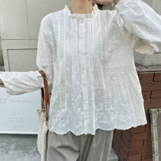 批发报单有货秋冬女装新款森系刺绣花边领单排扣宽松长袖<b class='q'>衬衫</b>女<b class='q'>衬衣</b>