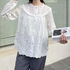 批发报单有货甜美<b class='q'>森女</b>日系薄透刺绣立领长袖<b class='q'>衬衫</b>宽松百搭减龄上衣