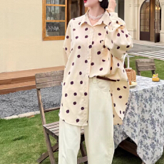 批发报单有货舒适清新<b class='q'>波点</b>印花秋新款宽松显瘦长袖<b class='q'>衬衫</b>女休闲<b class='q'>衬衣</b>烫钻