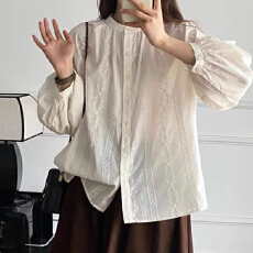 批发报单有货刺绣百搭<b class='q'>衬衫女</b>春秋宽松百搭休闲提花气质长袖<b class='q'>韩版</b>衬衣