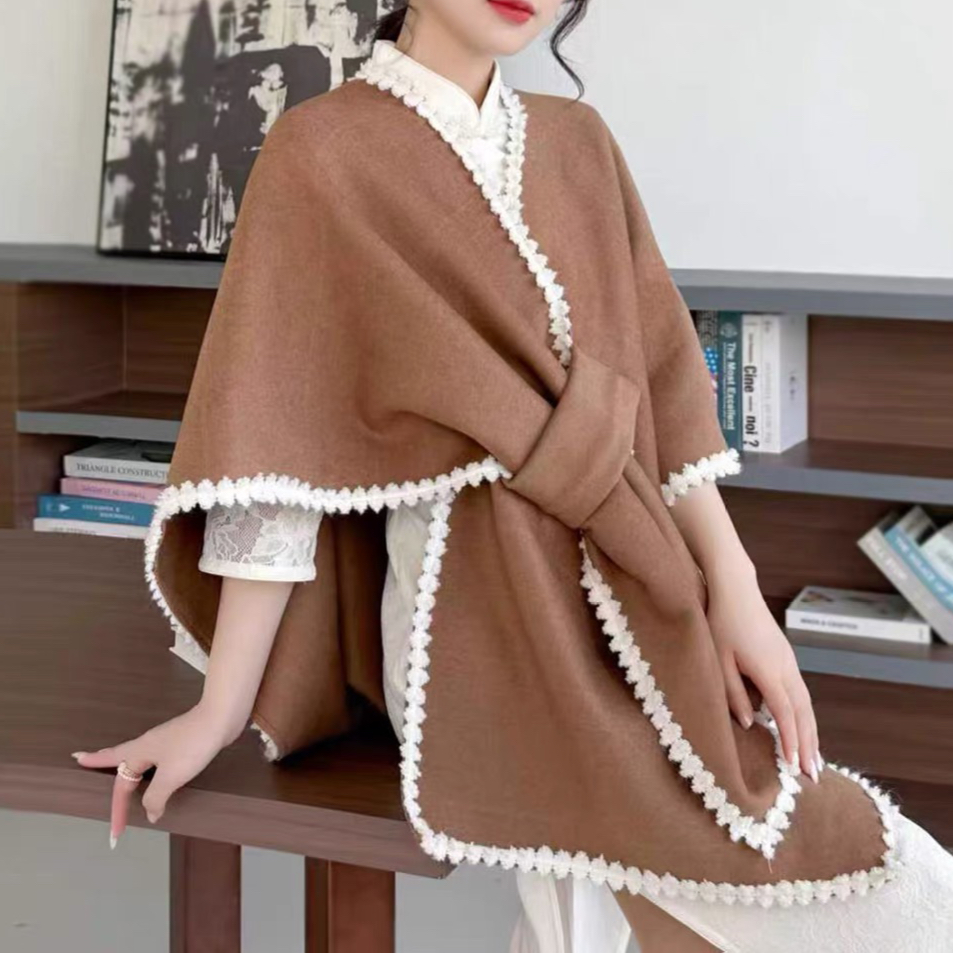 MY14297# 斗篷披肩保暖百搭中长款开衫旗袍外搭披风围巾厚羊绒女裝貨源...