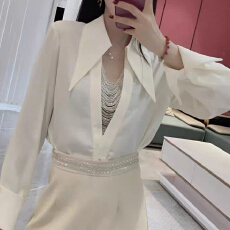 批发报单有货简约黑色V领<b class='q'>长袖</b>衬衫女秋季新款小众显瘦独特别致上衣