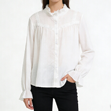 报单有货木耳边花边白色衬衫春秋立领上衣叠穿宫廷内搭打底衬衣