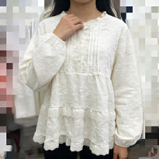 批发报单有货春秋新款女圆领日系棉<b class='q'>衬衫</b>宽松<b class='q'>衬衣</b>上衣甜美<b class='q'>森系</b>女装长袖