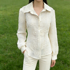 批发报单有货法式重工刺绣花朵翻领<b class='q'>长袖</b><b class='q'>衬衫</b>女春夏宽松单排扣防晒上衣