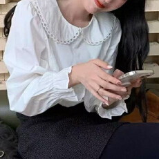 报单有货设计感甜美法式春秋打底娃娃领衬衫文艺小众喇叭袖衬衣