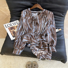 批发报单有货复古<b class='q'>不规则</b>印花长袖衬衫春新款韩系气质收腰显瘦薄款上衣