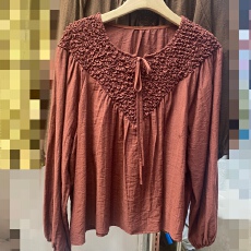 批发报单有货春新款韩国女装文艺<b class='q'>森系</b>褶皱拼接系带领宽松长袖娃娃<b class='q'>衬衫</b>