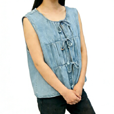 批发报单有货设计感<b class='q'>甜美</b>蝴蝶结绑带牛仔马甲背心洋气减龄叠穿宽松上衣