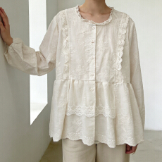 批发报单有货<b class='q'>森系</b>新款蕾丝拼接长袖娃娃衫甜美减龄重工刺绣<b class='q'>衬衫</b>上衣