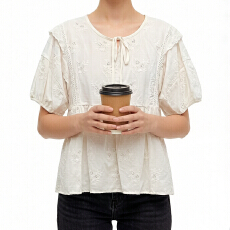 批发报单有货纯棉刺绣圆领甜美公主<b class='q'>韩版</b>宽松蓬蓬<b class='q'>娃娃衫</b>百搭衬衫上衣