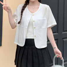 批发报单有货法式小香风短袖衬衫女士<b class='q'>夏</b>新款爆款衬衣泡泡袖高级感上衣