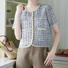 批发报单有货小香风气质短外套女夏装法式<b class='q'>甜美</b>空调衫小个子粗花呢开衫